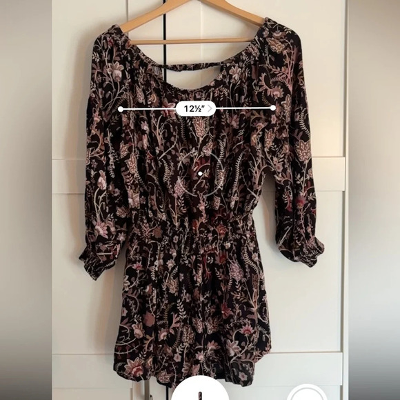 Free People Women's Floral Boho Open Back Long Sleeve Short Romper Medium - Picture 6 of 7